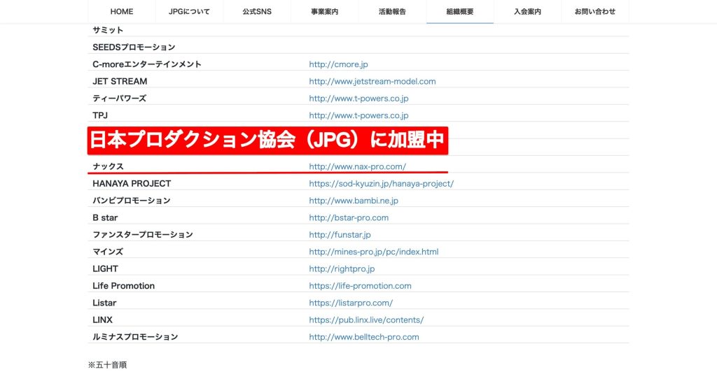 NAXは、日本プロダクション協会（JPG）に加盟中