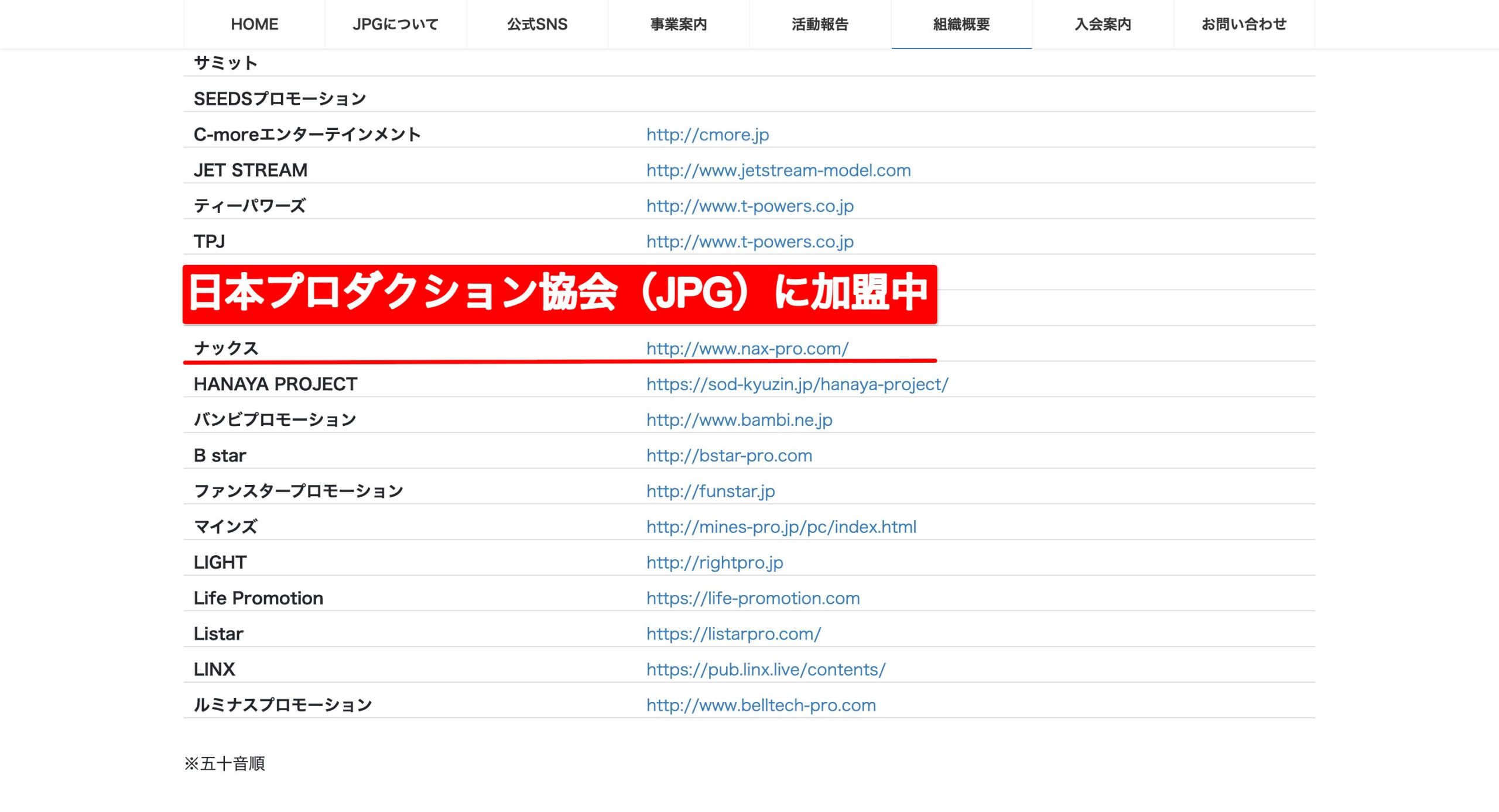 NAXは日本プロダクション協会（JPG）に加盟中